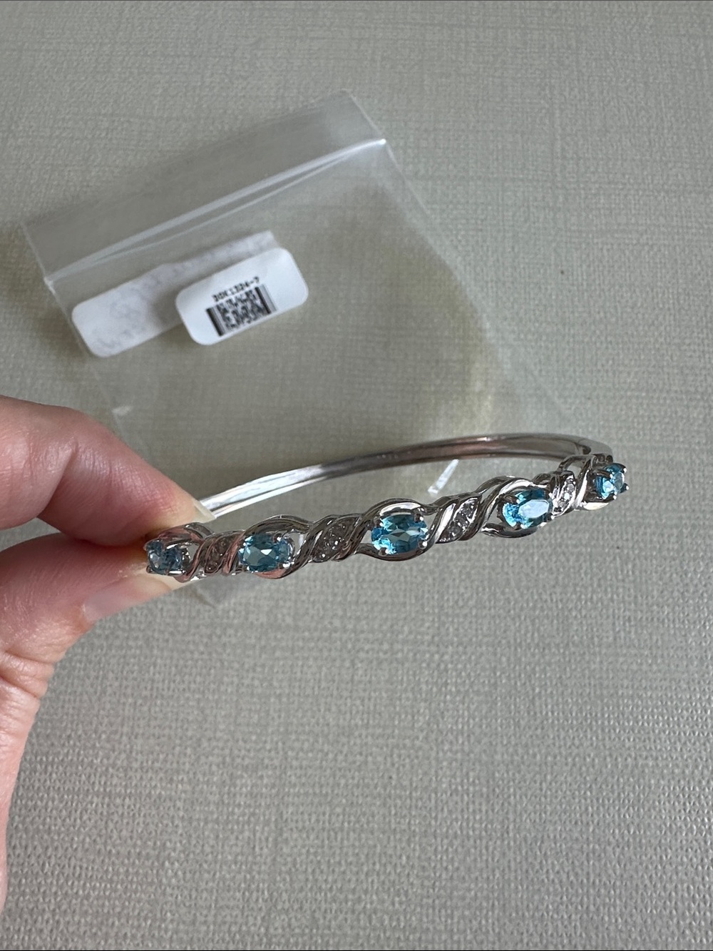 JTV Silver Bangle Bracelet with Blue Gemstones